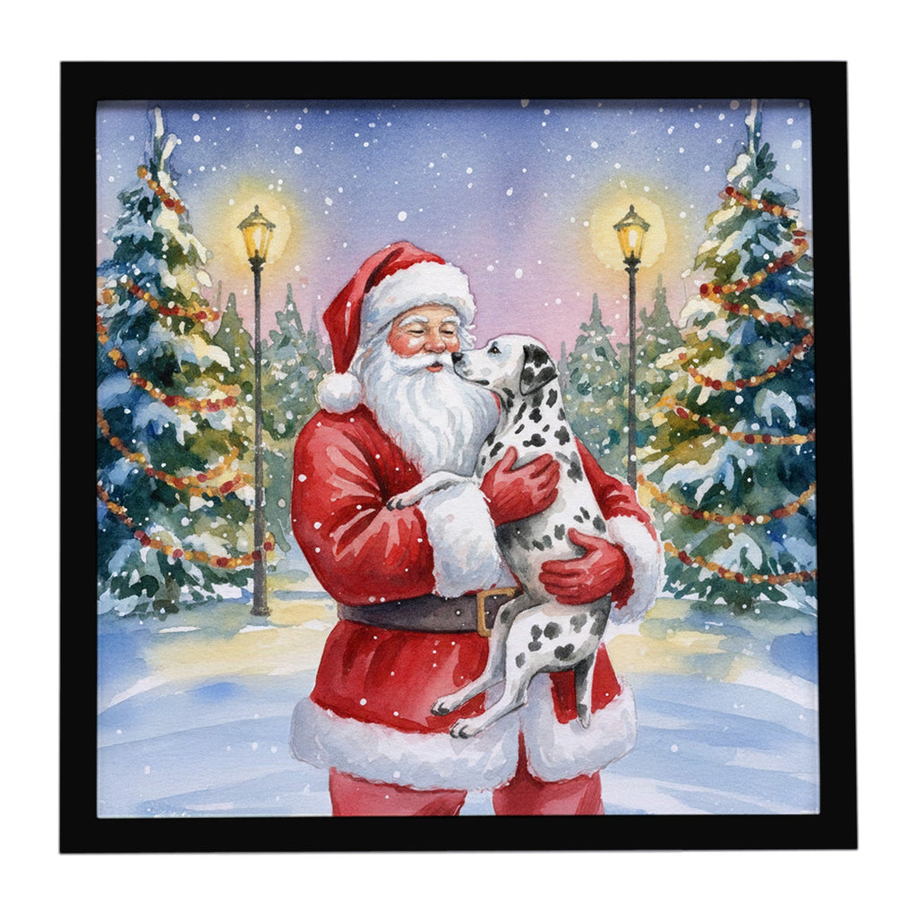 Dalmatian with Santa Claus Framed Metal Print Bathroom, Kitchen, Office, Home Decor Wall Art Ready to Hang, Square, 8X8