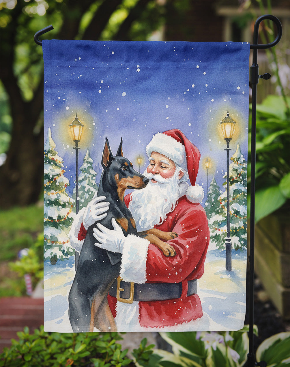 Doberman Pinscher with Santa Claus Garden Flag Mailbox Decorative Yard Banner Outside Patio Artwork for Flower Beds, Garden Size, Multicolor