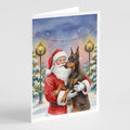 Fawn Doberman Pinscher with Santa Claus Greeting Cards Pack of 8 Blank Cards with Envelopes Whimsical A7 Size 5x7