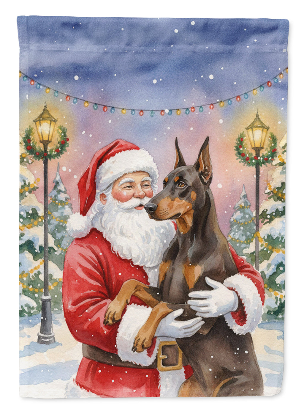 Fawn Doberman Pinscher with Santa Claus Garden Flag Mailbox Decorative Yard Banner Outside Patio Artwork for Flower Beds, Garden Size, Multicolor