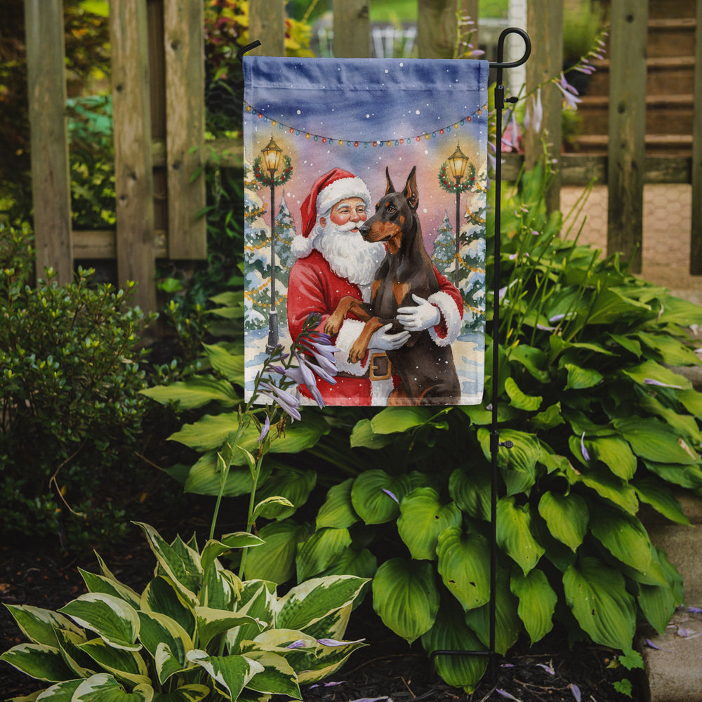 Fawn Doberman Pinscher with Santa Claus Garden Flag Mailbox Decorative Yard Banner Outside Patio Artwork for Flower Beds, Garden Size, Multicolor