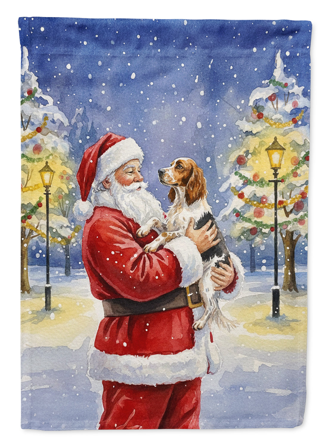 English Setter with Santa Claus House Flag 28x40 Porch Sleeve Pole Decorative Outside Yard Banner Artwork Wall Hanging, Polyester