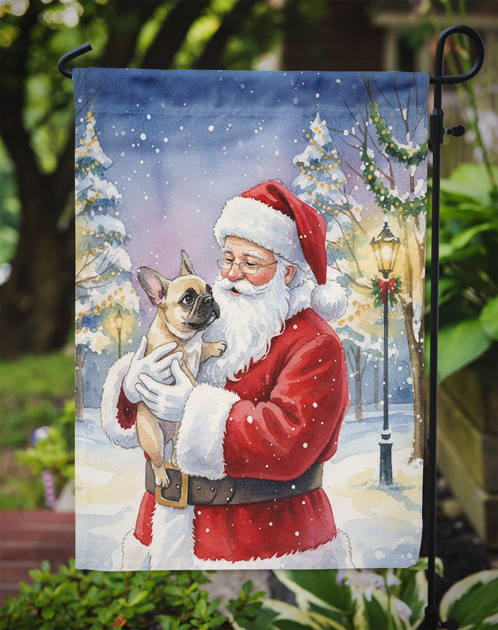 French Bulldog with Santa Claus Garden Flag Mailbox Decorative Yard Banner Outside Patio Artwork for Flower Beds, Garden Size, Multicolor