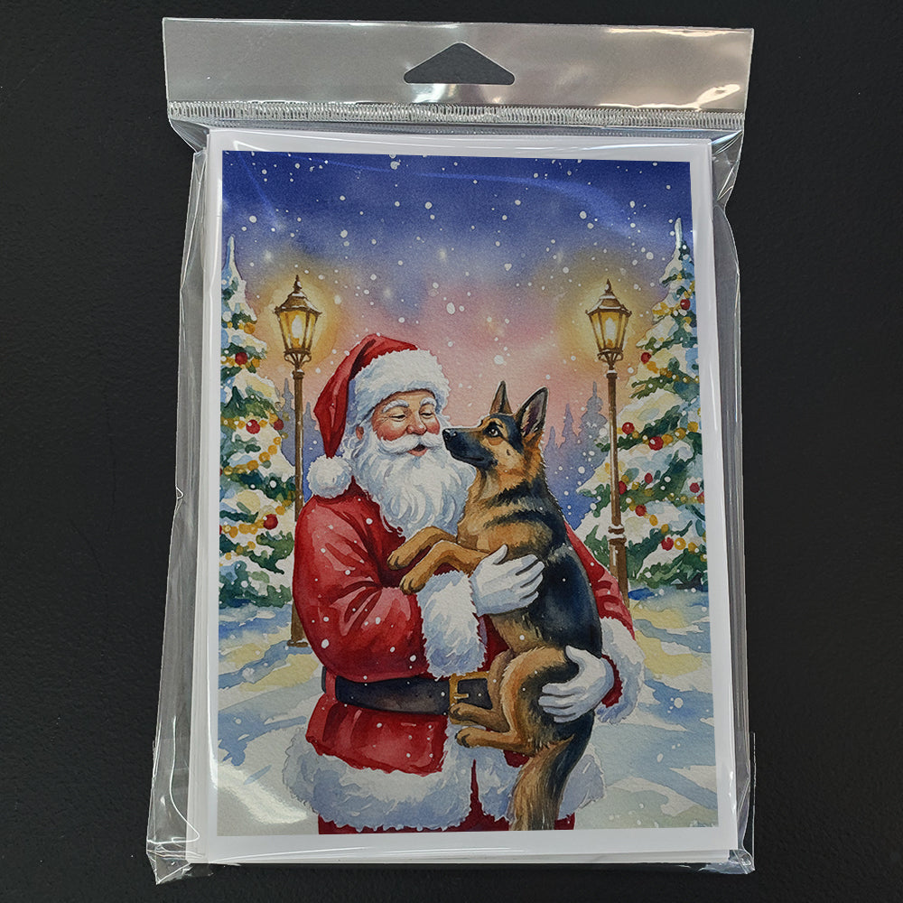 German Shepherd with Santa Claus Greeting Cards Pack of 8 Blank Cards with Envelopes Whimsical A7 Size 5x7