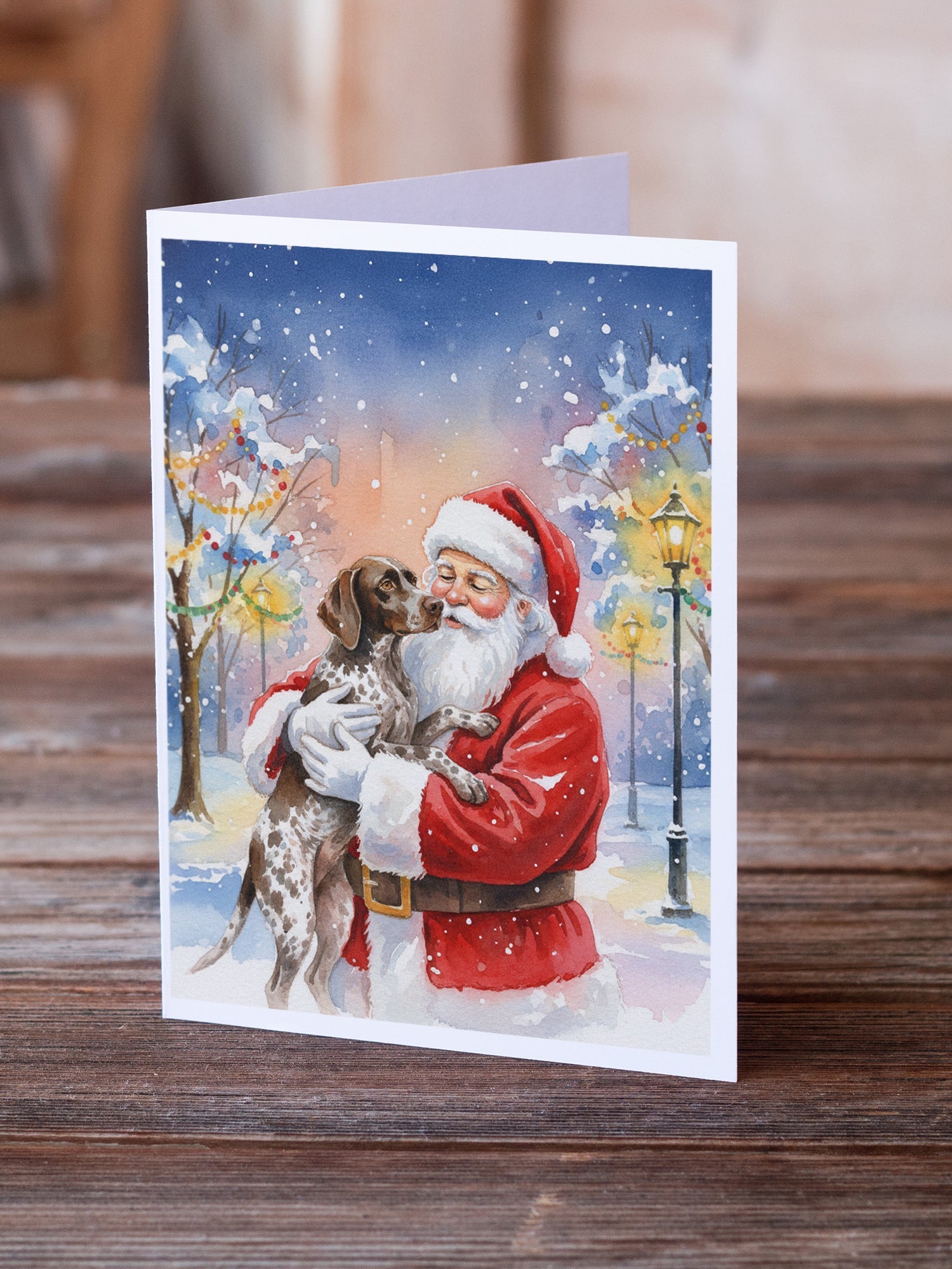 German Shorthaired Pointer with Santa Claus Greeting Cards Pack of 8 Blank Cards with Envelopes Whimsical A7 Size 5x7