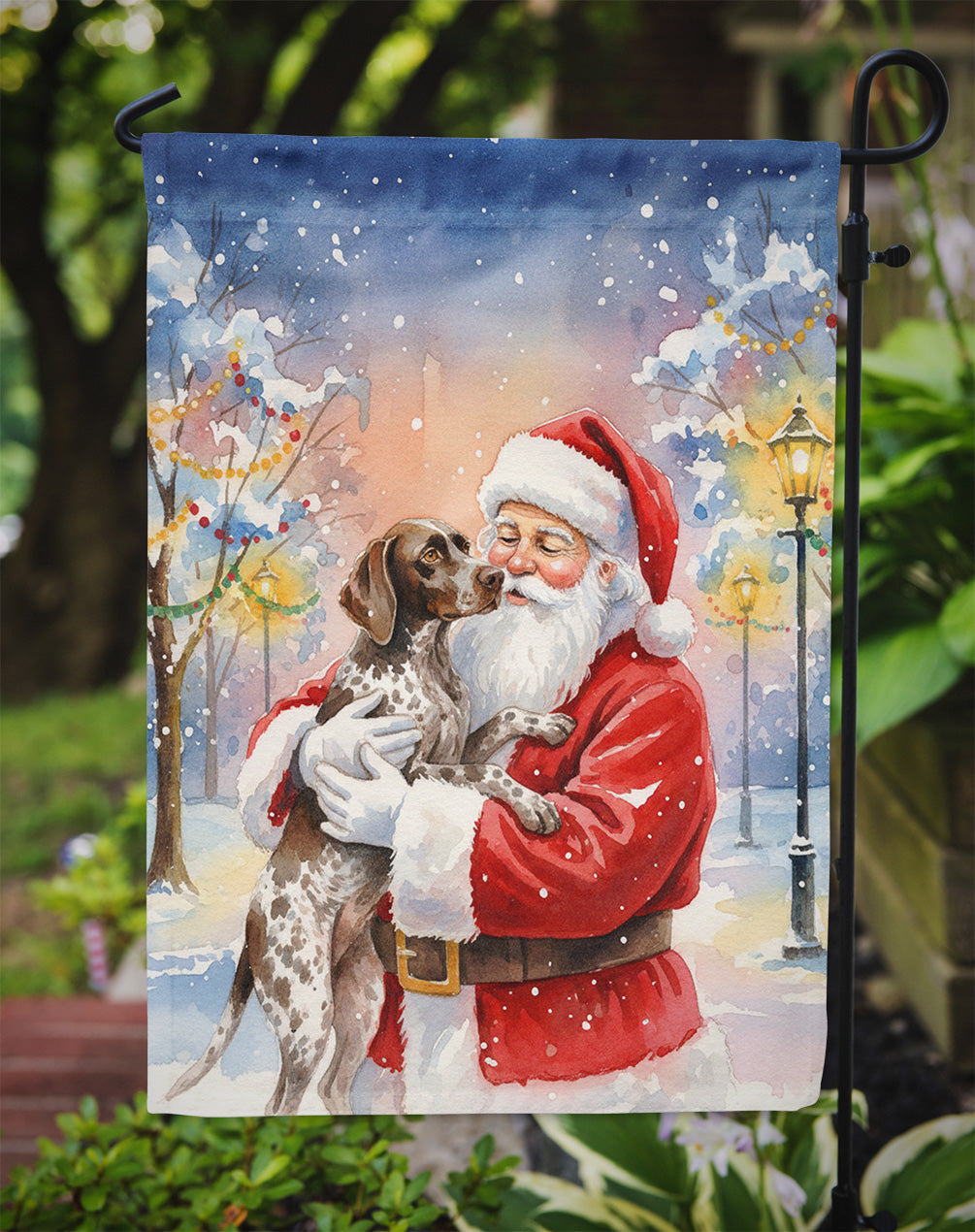 German Shorthaired Pointer with Santa Claus Garden Flag Mailbox Decorative Yard Banner Outside Patio Artwork for Flower Beds, Garden Size, Multicolor