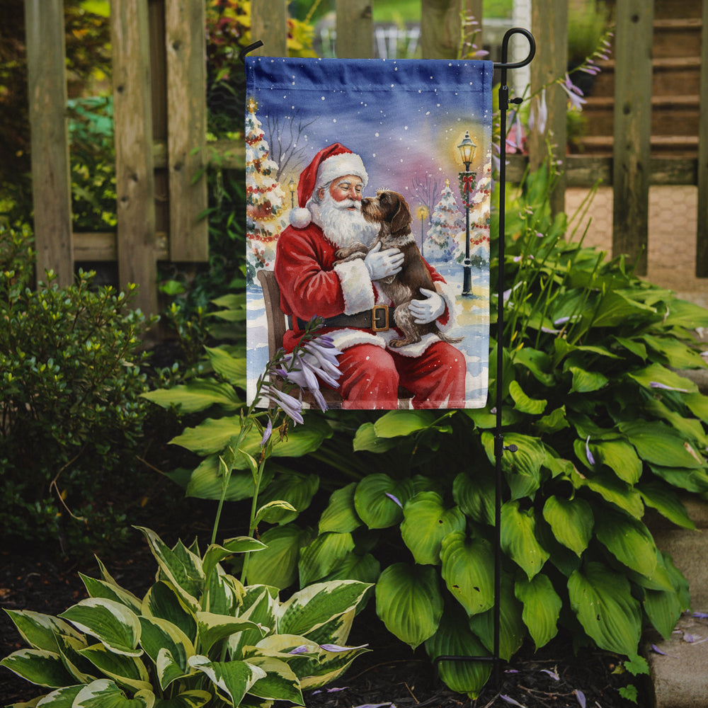 German Wirehaired Pointer with Santa Claus Garden Flag Mailbox Decorative Yard Banner Outside Patio Artwork for Flower Beds, Garden Size, Multicolor