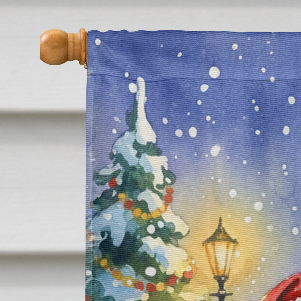 Golden Retriever with Santa Claus House Flag 28x40 Porch Sleeve Pole Decorative Outside Yard Banner Artwork Wall Hanging, Polyester