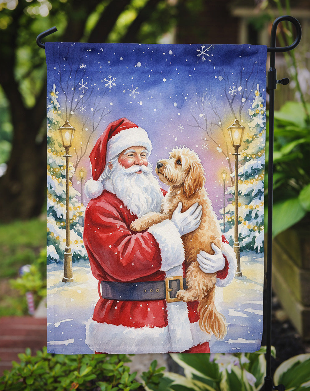 Goldendoodle with Santa Claus Garden Flag Mailbox Decorative Yard Banner Outside Patio Artwork for Flower Beds, Garden Size, Multicolor