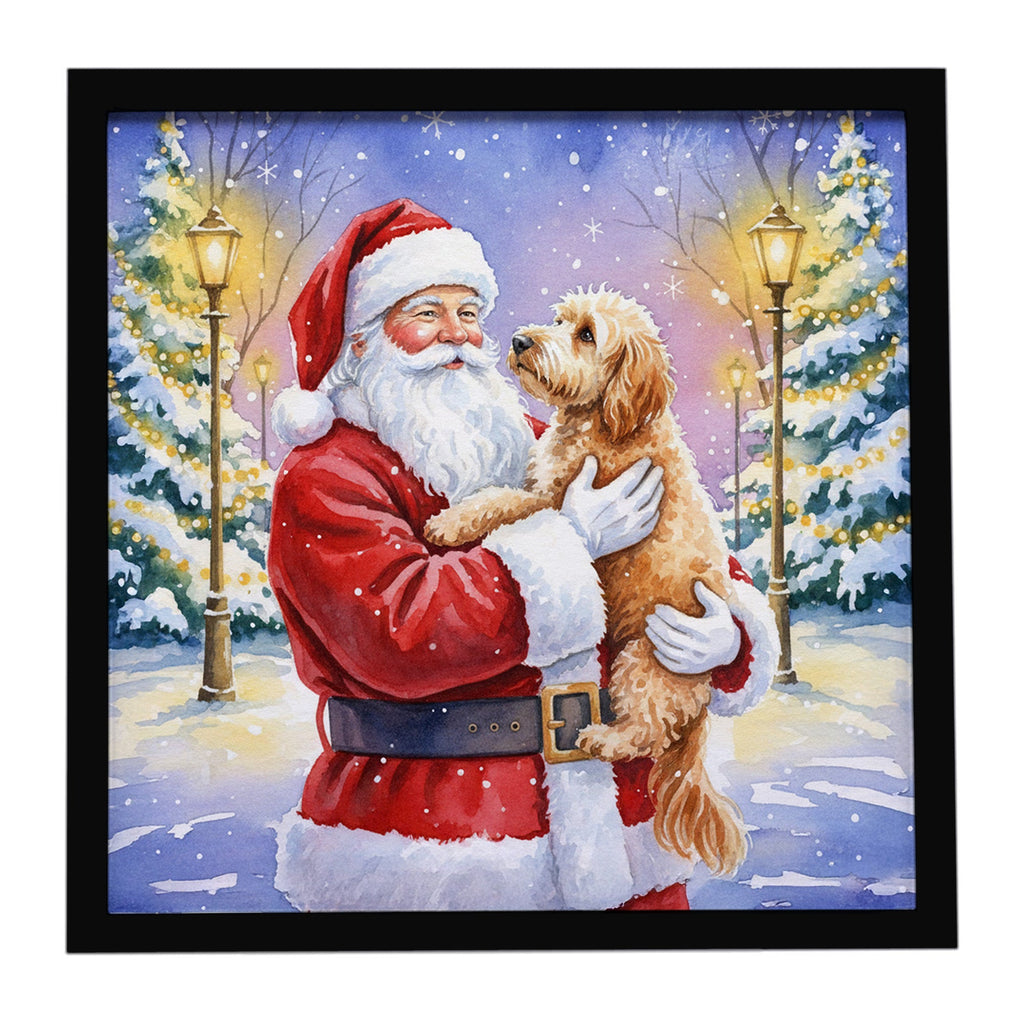 Goldendoodle with Santa Claus Framed Metal Print Bathroom, Kitchen, Office, Home Decor Wall Art Ready to Hang, Square, 8X8