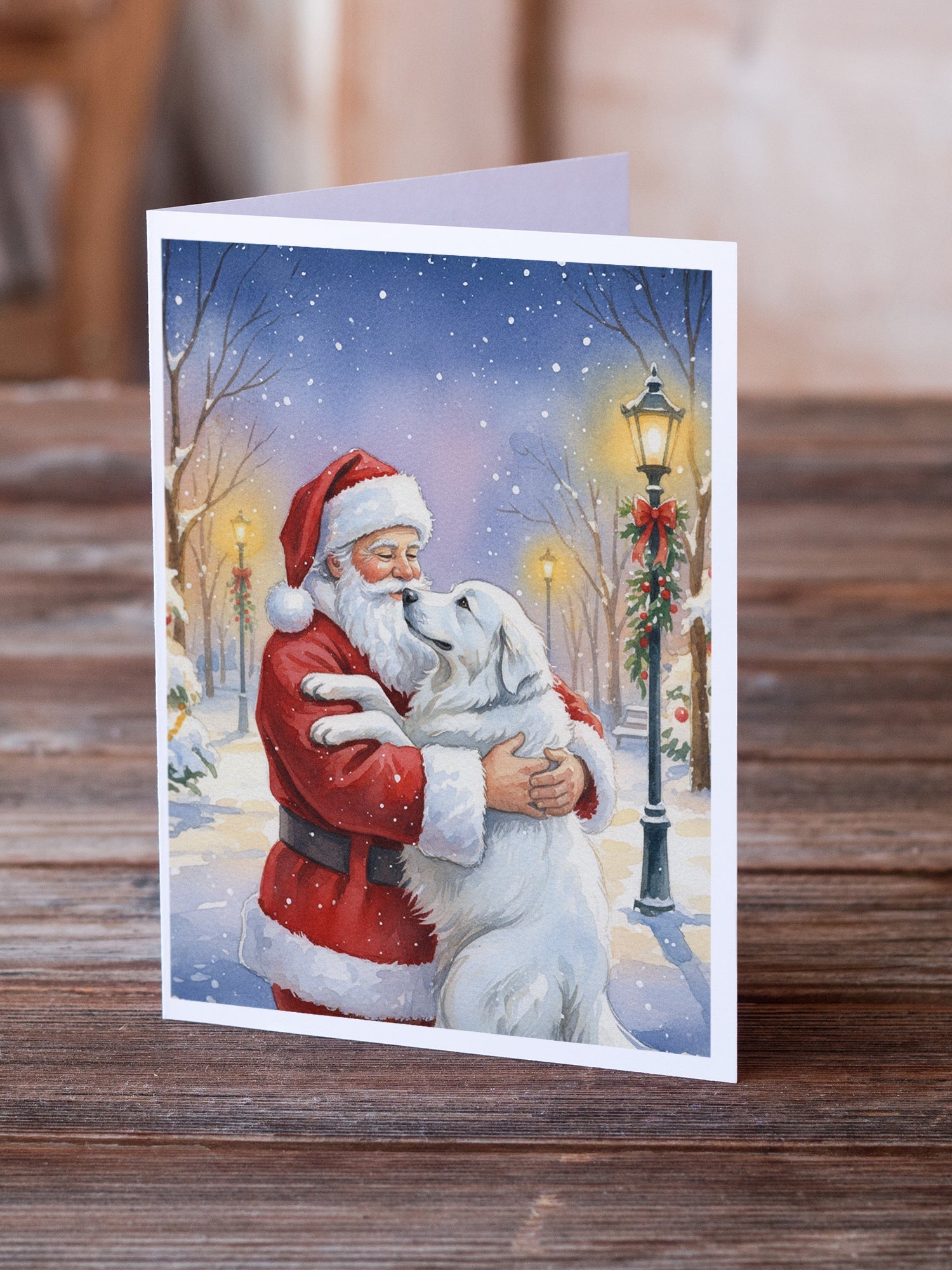 Great Pyrenees with Santa Claus Greeting Cards Pack of 8 Blank Cards with Envelopes Whimsical A7 Size 5x7