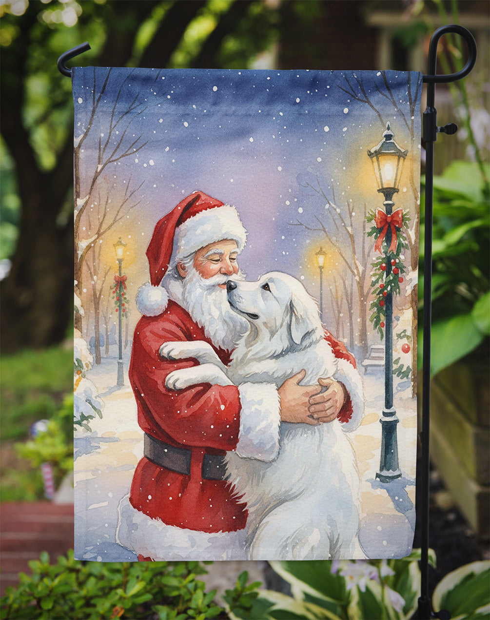 Great Pyrenees with Santa Claus Garden Flag Mailbox Decorative Yard Banner Outside Patio Artwork for Flower Beds, Garden Size, Multicolor