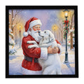 Great Pyrenees with Santa Claus Framed Metal Print Bathroom, Kitchen, Office, Home Decor Wall Art Ready to Hang, Square, 8X8