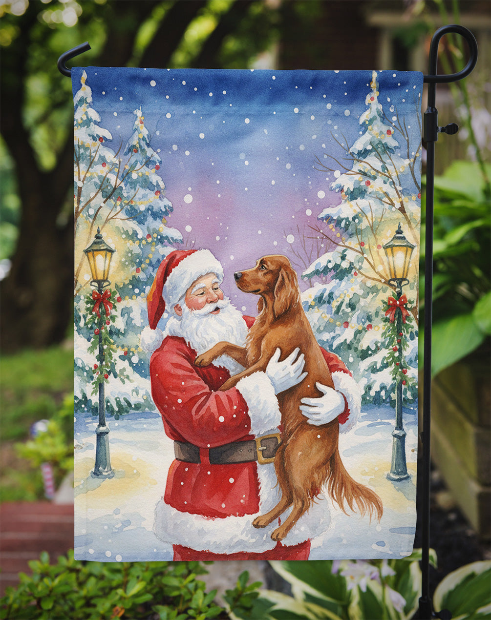 Irish Setter with Santa Claus Garden Flag Mailbox Decorative Yard Banner Outside Patio Artwork for Flower Beds, Garden Size, Multicolor