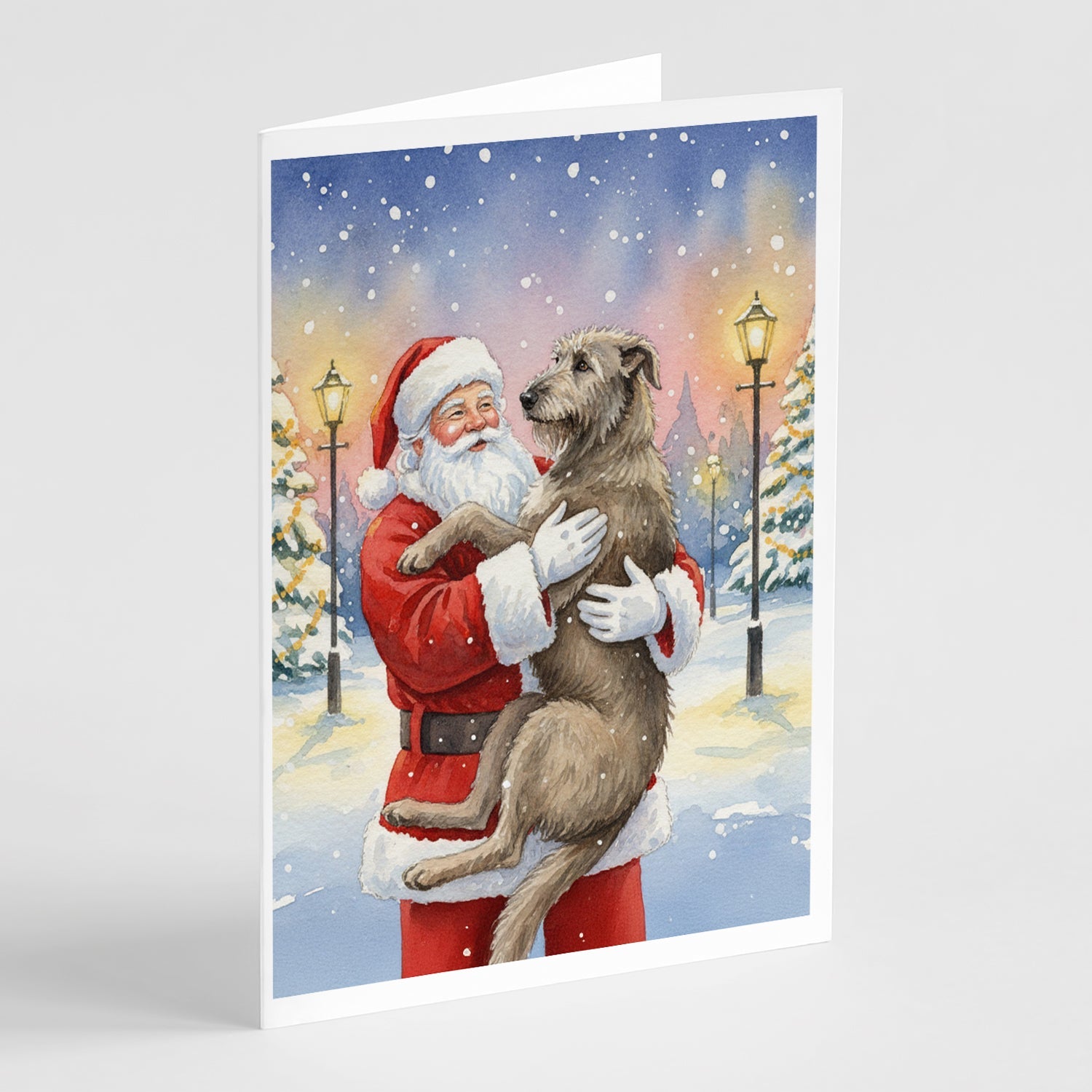 Irish Wolfhound with Santa Claus Greeting Cards Pack of 8 Blank Cards with Envelopes Whimsical A7 Size 5x7