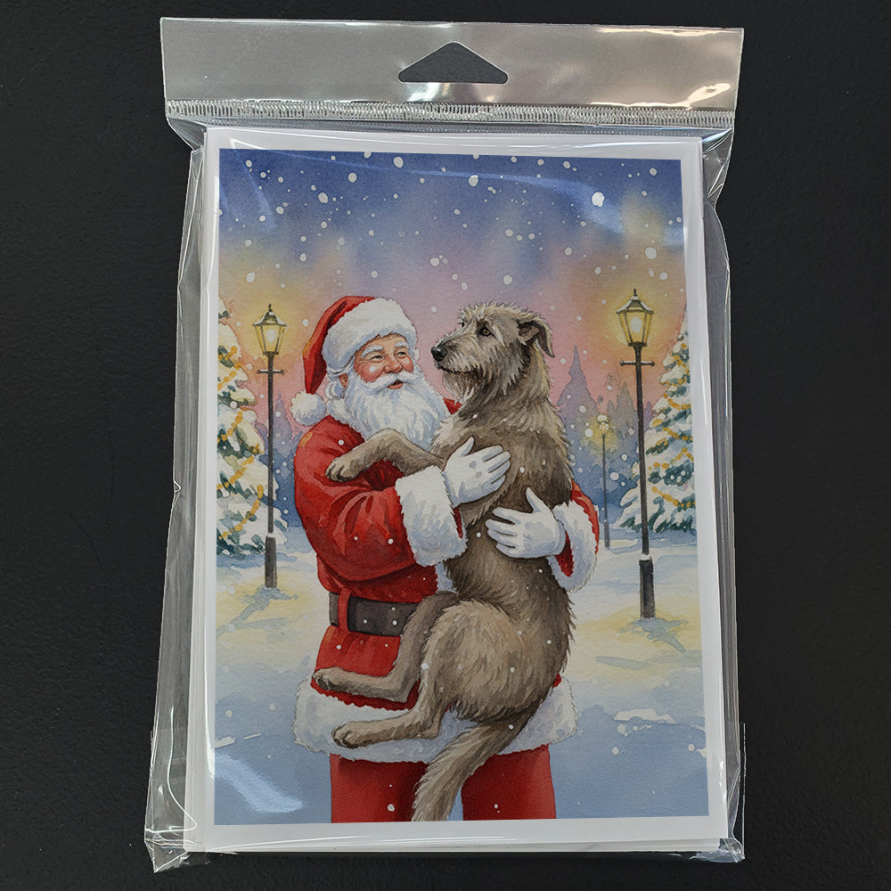 Irish Wolfhound with Santa Claus Greeting Cards Pack of 8 Blank Cards with Envelopes Whimsical A7 Size 5x7