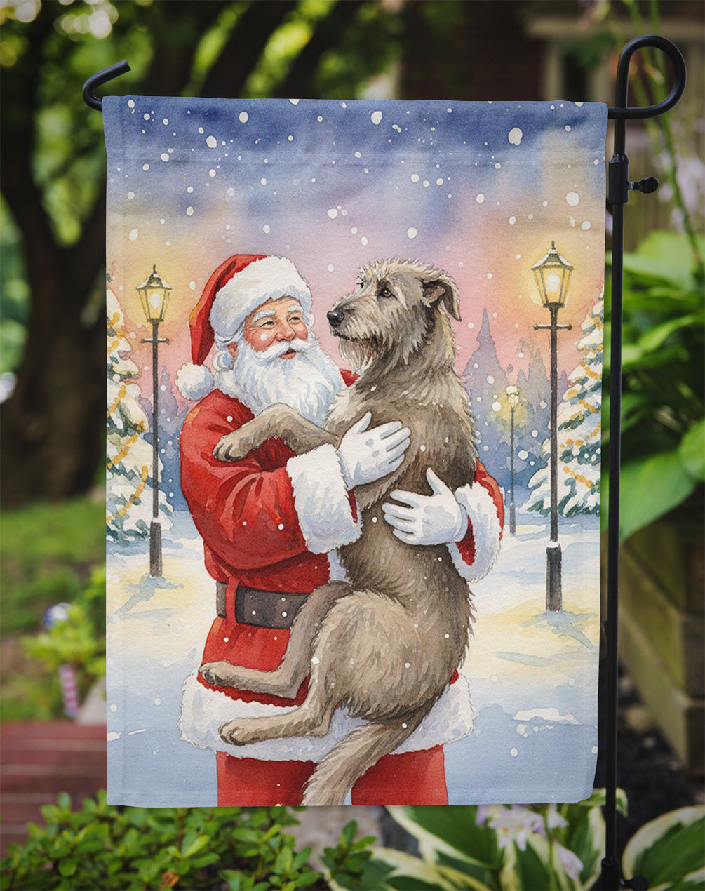 Irish Wolfhound with Santa Claus Garden Flag Mailbox Decorative Yard Banner Outside Patio Artwork for Flower Beds, Garden Size, Multicolor