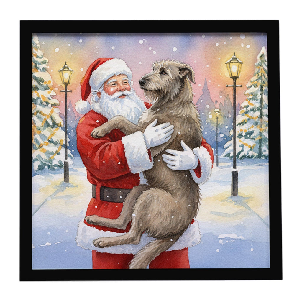 Irish Wolfhound with Santa Claus Framed Metal Print Bathroom, Kitchen, Office, Home Decor Wall Art Ready to Hang, Square, 8X8
