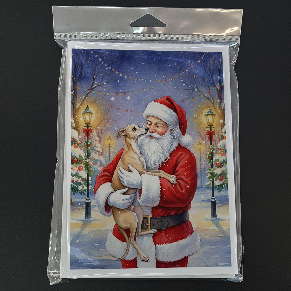 Italian Greyhound with Santa Claus Greeting Cards Pack of 8 Blank Cards with Envelopes Whimsical A7 Size 5x7