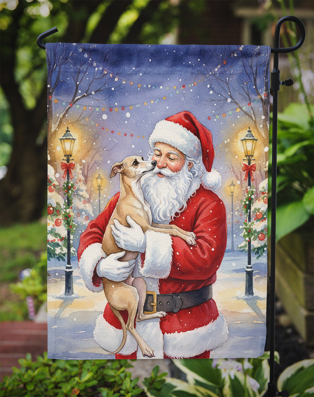 Italian Greyhound with Santa Claus Garden Flag Mailbox Decorative Yard Banner Outside Patio Artwork for Flower Beds, Garden Size, Multicolor
