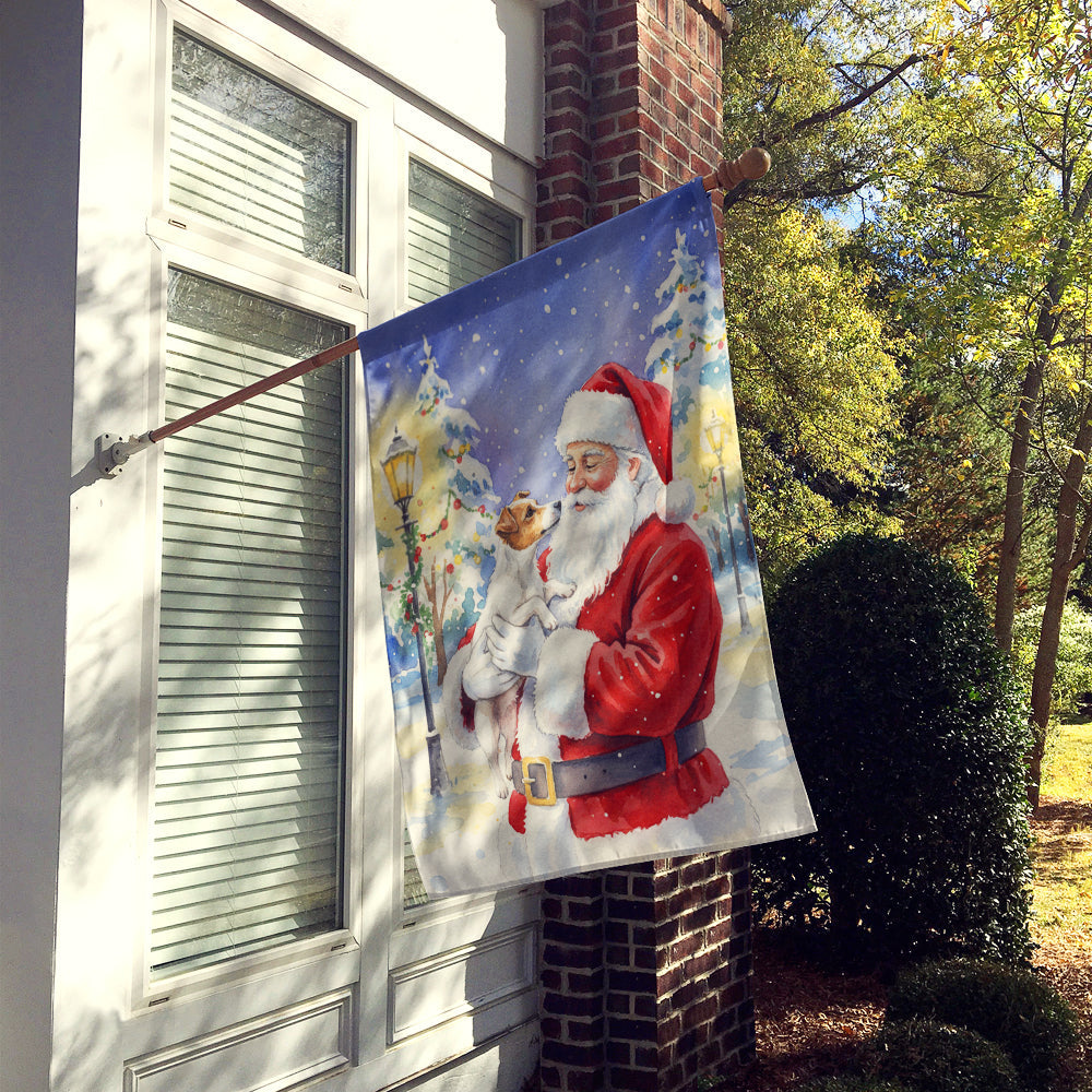 Jack Russell Terrier with Santa Claus House Flag 28x40 Porch Sleeve Pole Decorative Outside Yard Banner Artwork Wall Hanging, Polyester