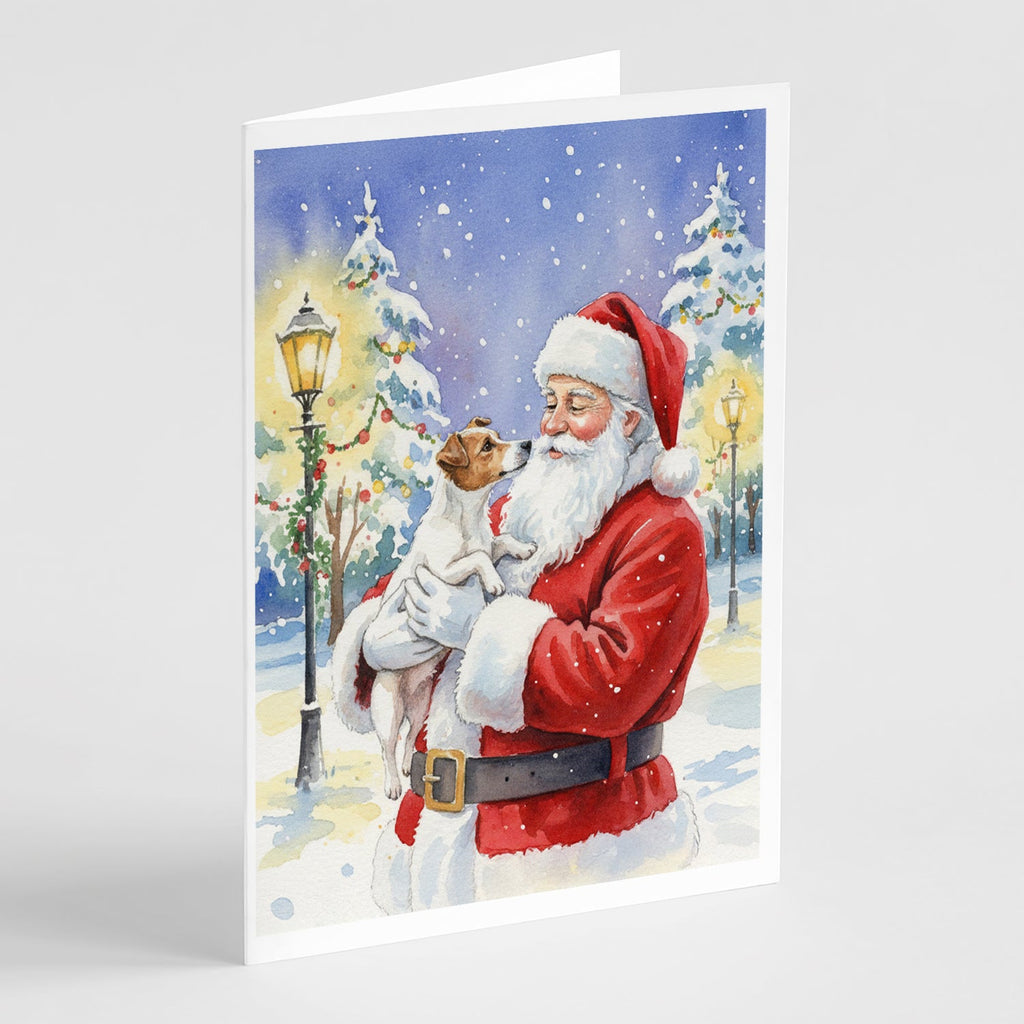Jack Russell Terrier with Santa Claus Greeting Cards Pack of 8 Blank Cards with Envelopes Whimsical A7 Size 5x7