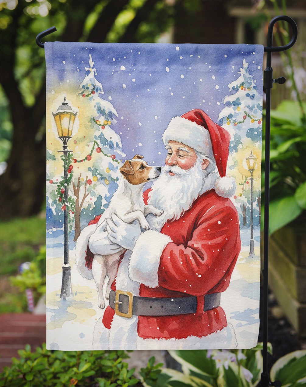 Jack Russell Terrier with Santa Claus Garden Flag Mailbox Decorative Yard Banner Outside Patio Artwork for Flower Beds, Garden Size, Multicolor