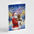 Chocolate Labradoodle with Santa Claus Greeting Cards Pack of 8 Blank Cards with Envelopes Whimsical A7 Size 5x7