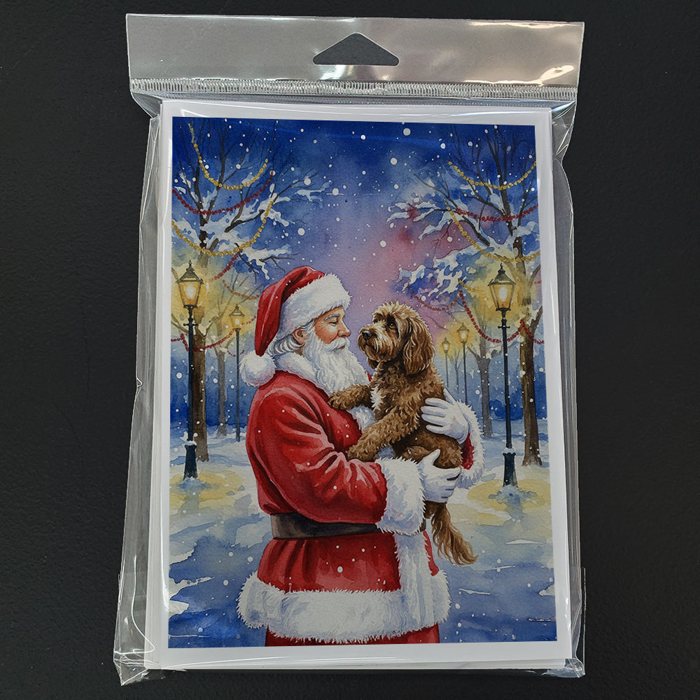 Chocolate Labradoodle with Santa Claus Greeting Cards Pack of 8 Blank Cards with Envelopes Whimsical A7 Size 5x7