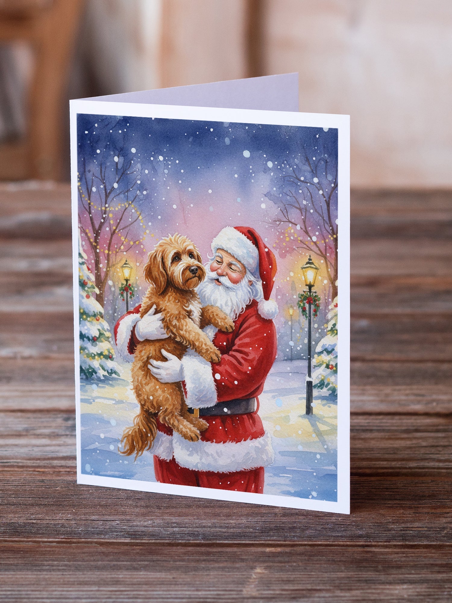 Labradoodle with Santa Claus Greeting Cards Pack of 8 Blank Cards with Envelopes Whimsical A7 Size 5x7
