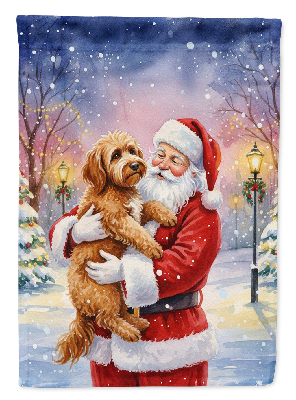 Labradoodle with Santa Claus Garden Flag Mailbox Decorative Yard Banner Outside Patio Artwork for Flower Beds, Garden Size, Multicolor