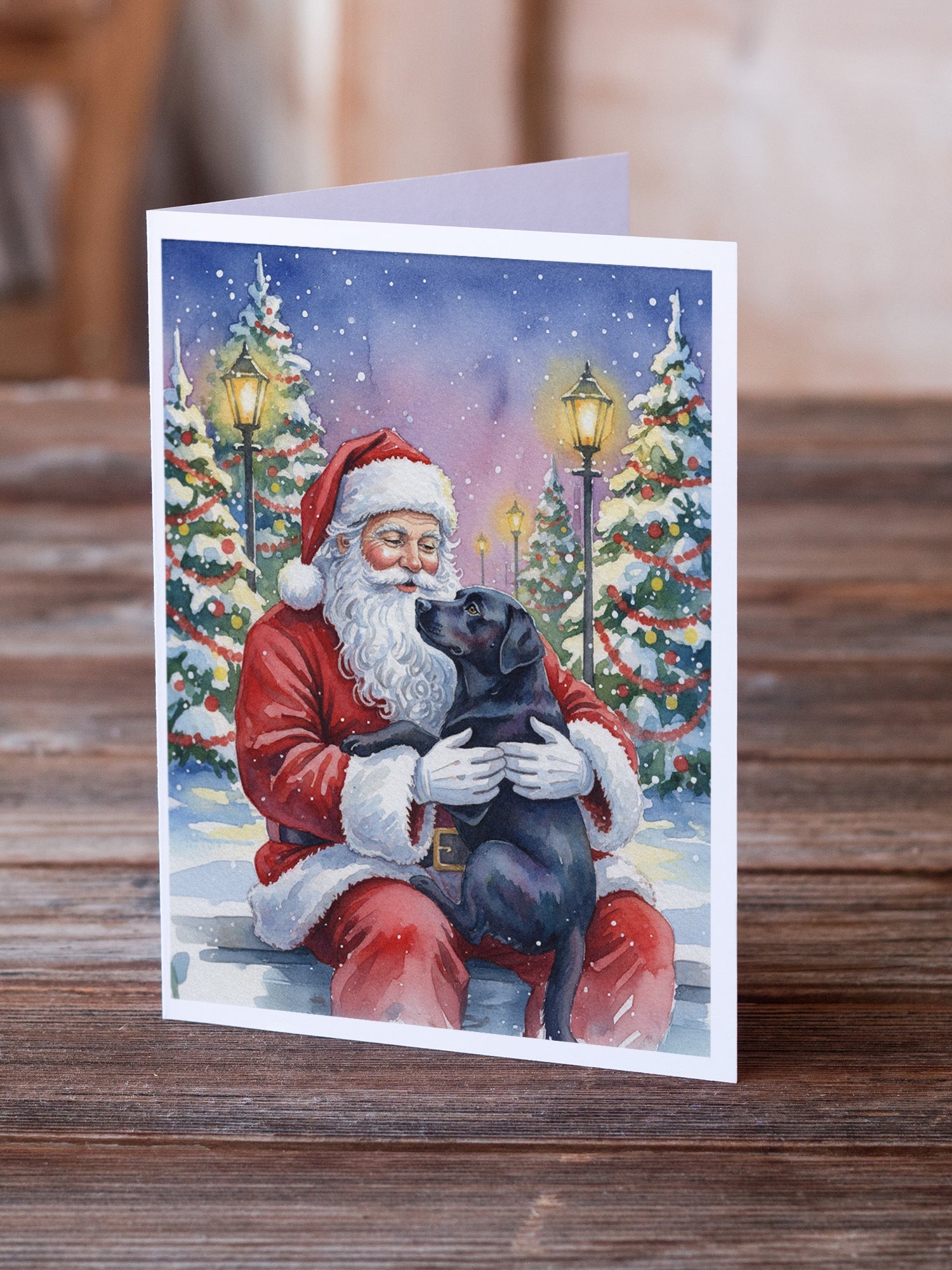 Black Labrador Retriever with Santa Claus Greeting Cards Pack of 8 Blank Cards with Envelopes Whimsical A7 Size 5x7