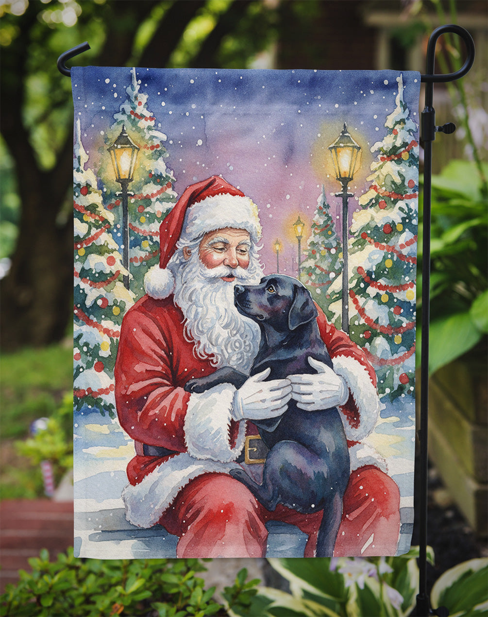 Black Labrador Retriever with Santa Claus Garden Flag Mailbox Decorative Yard Banner Outside Patio Artwork for Flower Beds, Garden Size, Multicolor