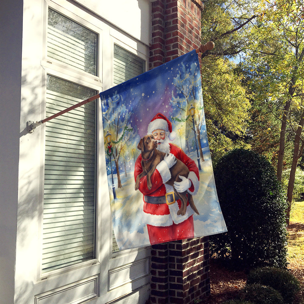 Chocolate Labrador Retriever with Santa Claus House Flag 28x40 Porch Sleeve Pole Decorative Outside Yard Banner Artwork Wall Hanging, Polyester