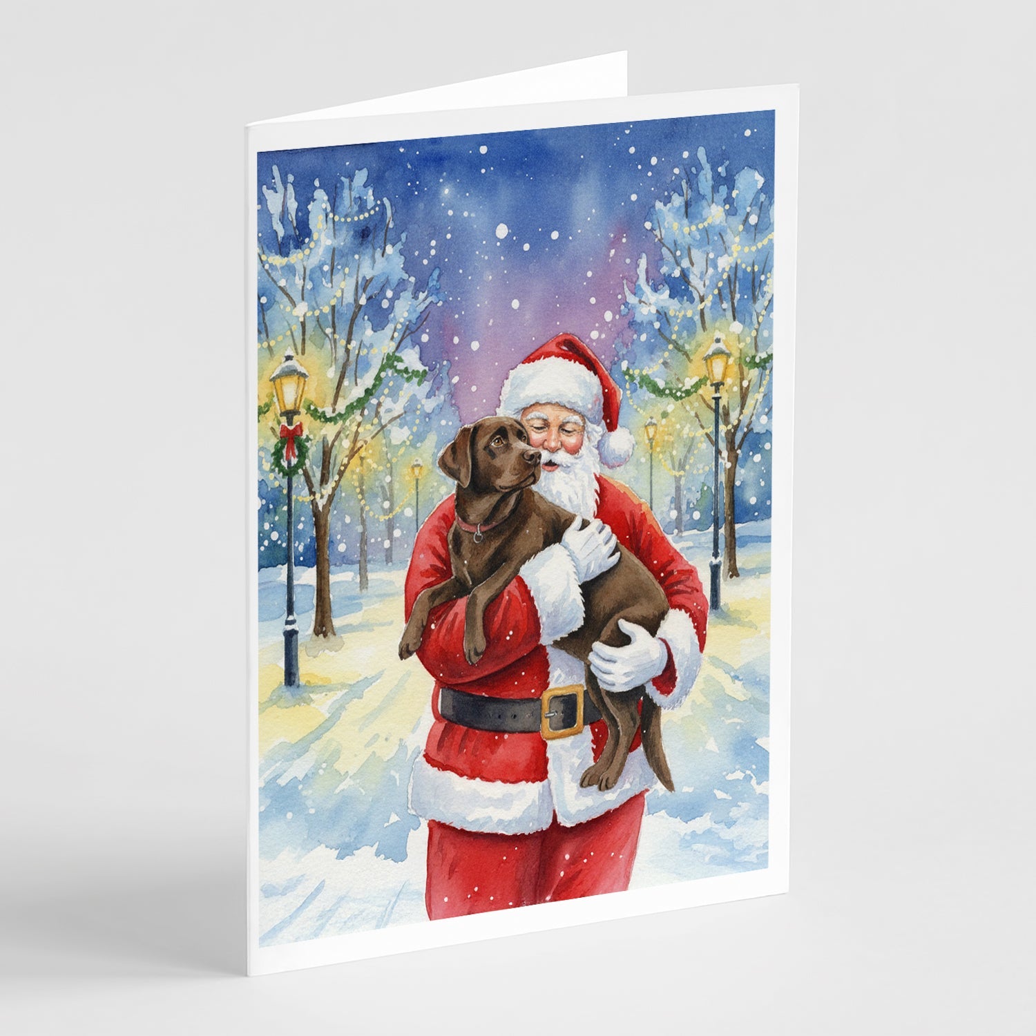 Chocolate Labrador Retriever with Santa Claus Greeting Cards Pack of 8 Blank Cards with Envelopes Whimsical A7 Size 5x7