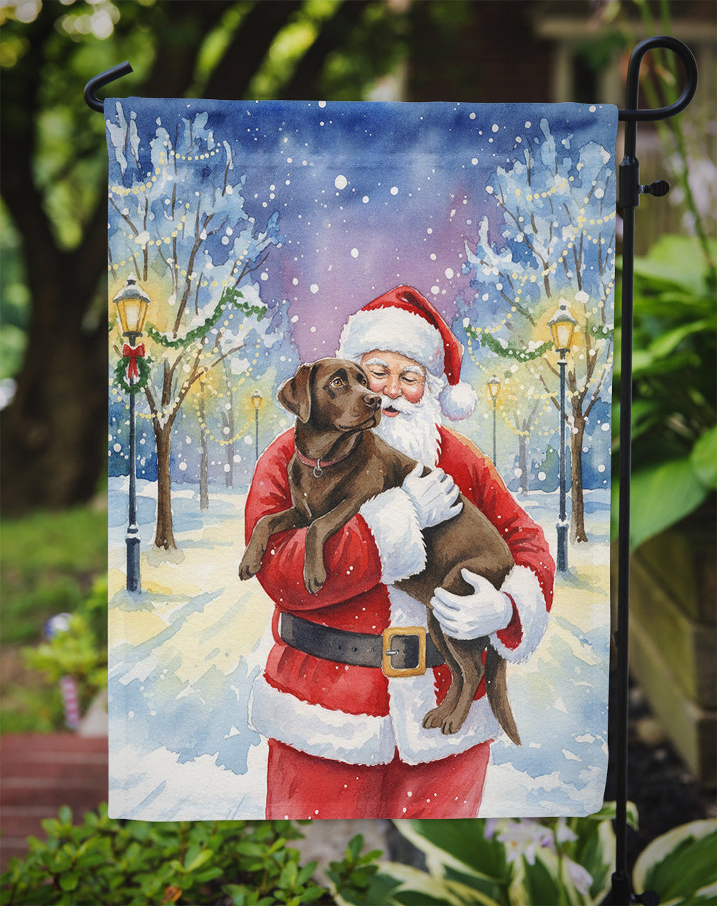 Chocolate Labrador Retriever with Santa Claus Garden Flag Mailbox Decorative Yard Banner Outside Patio Artwork for Flower Beds, Garden Size, Multicolor