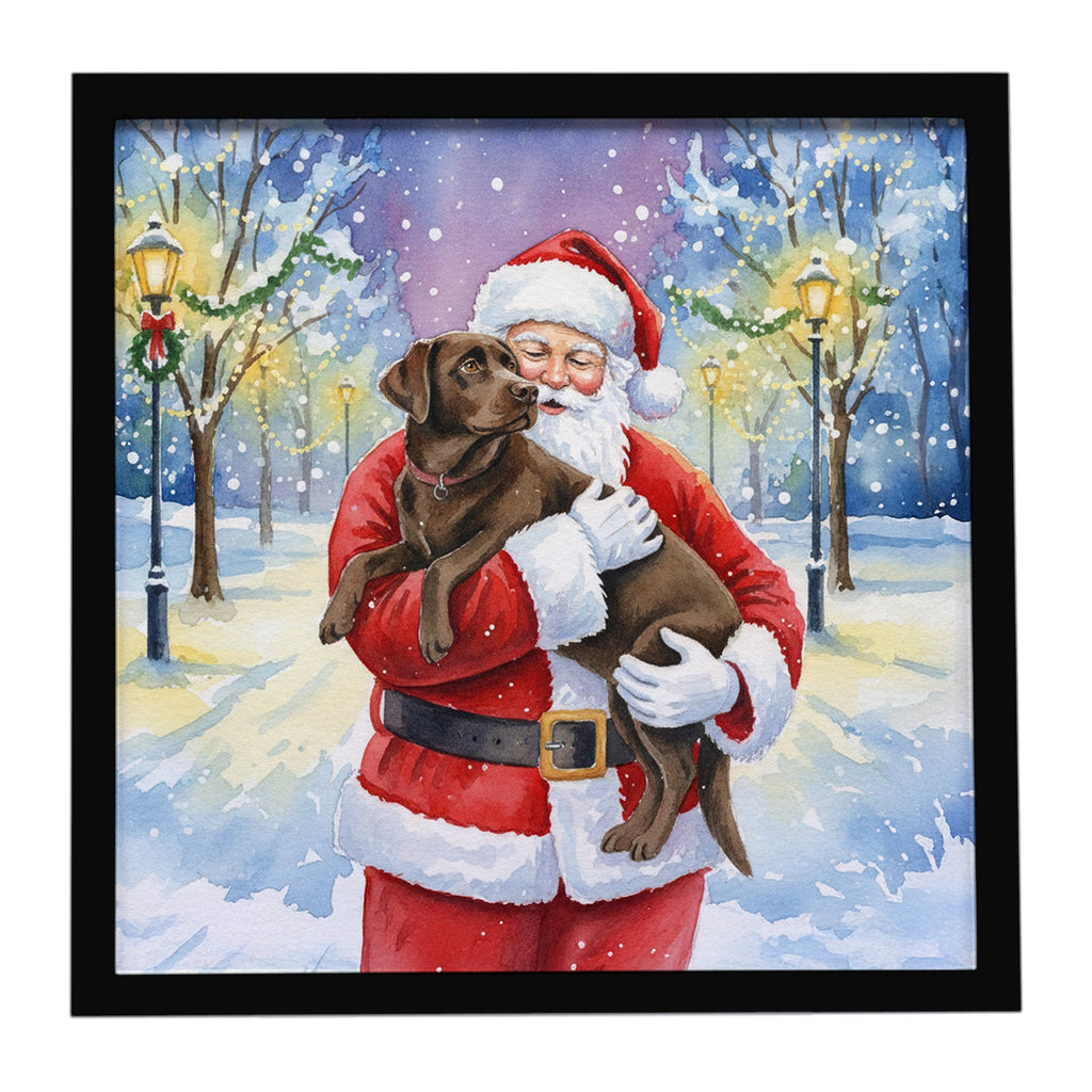 Chocolate Labrador Retriever with Santa Claus Framed Metal Print Bathroom, Kitchen, Office, Home Decor Wall Art Ready to Hang, Square, 8X8