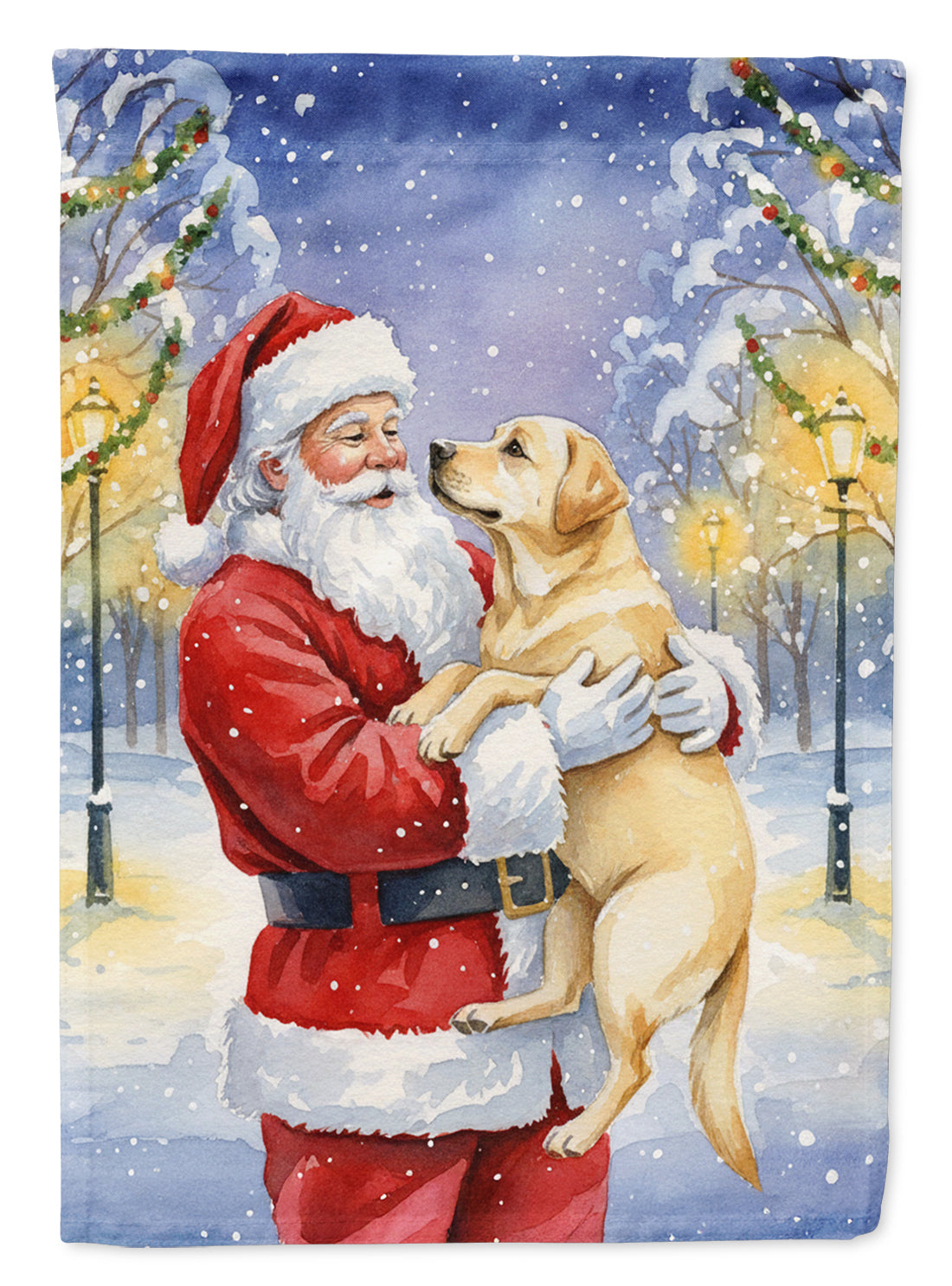 Yellow Labrador Retriever with Santa Claus House Flag 28x40 Porch Sleeve Pole Decorative Outside Yard Banner Artwork Wall Hanging, Polyester