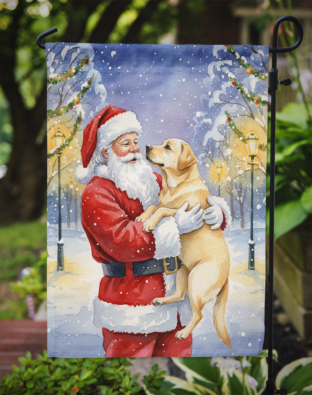 Yellow Labrador Retriever with Santa Claus Garden Flag Mailbox Decorative Yard Banner Outside Patio Artwork for Flower Beds, Garden Size, Multicolor