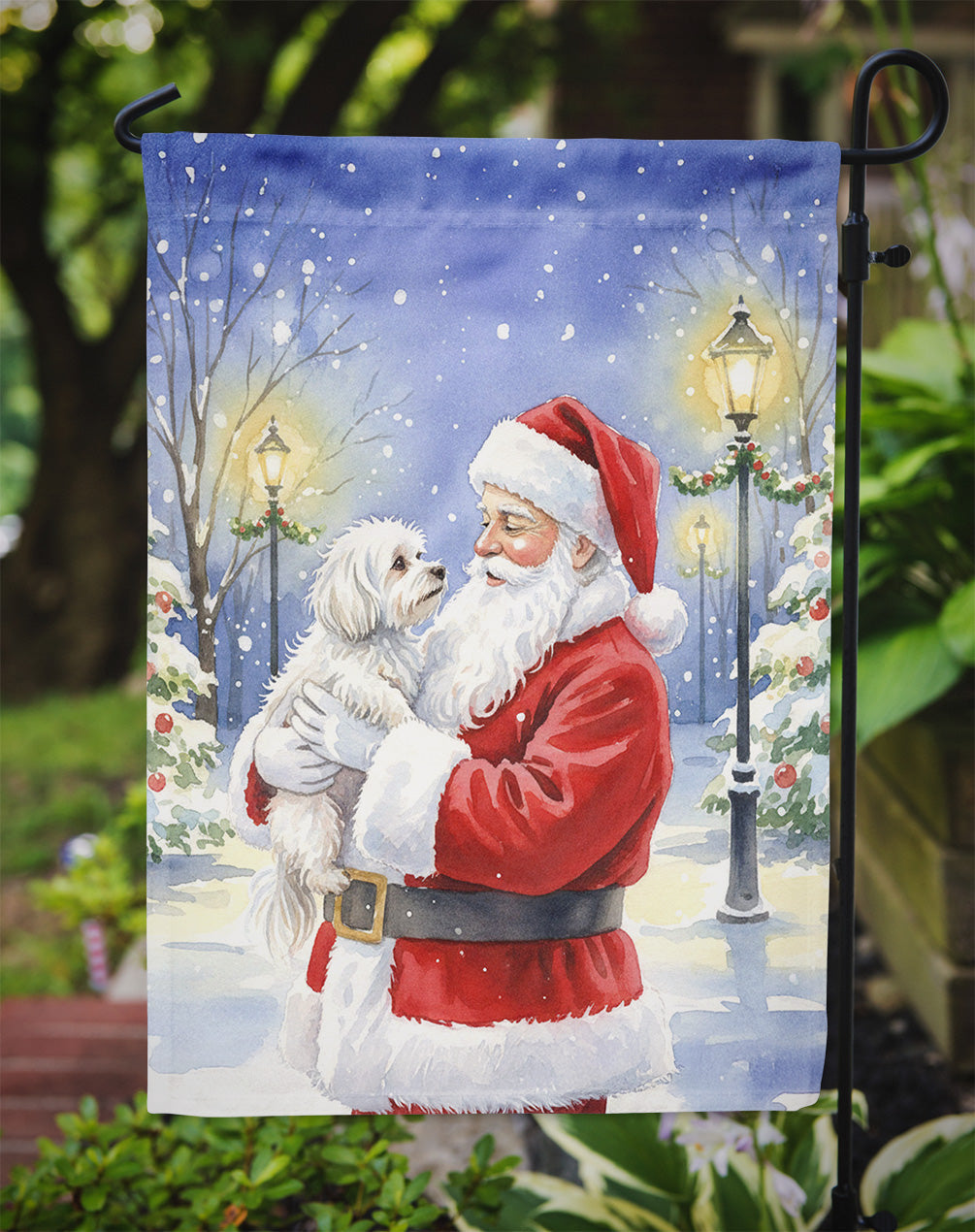 Maltese with Santa Claus Garden Flag Mailbox Decorative Yard Banner Outside Patio Artwork for Flower Beds, Garden Size, Multicolor