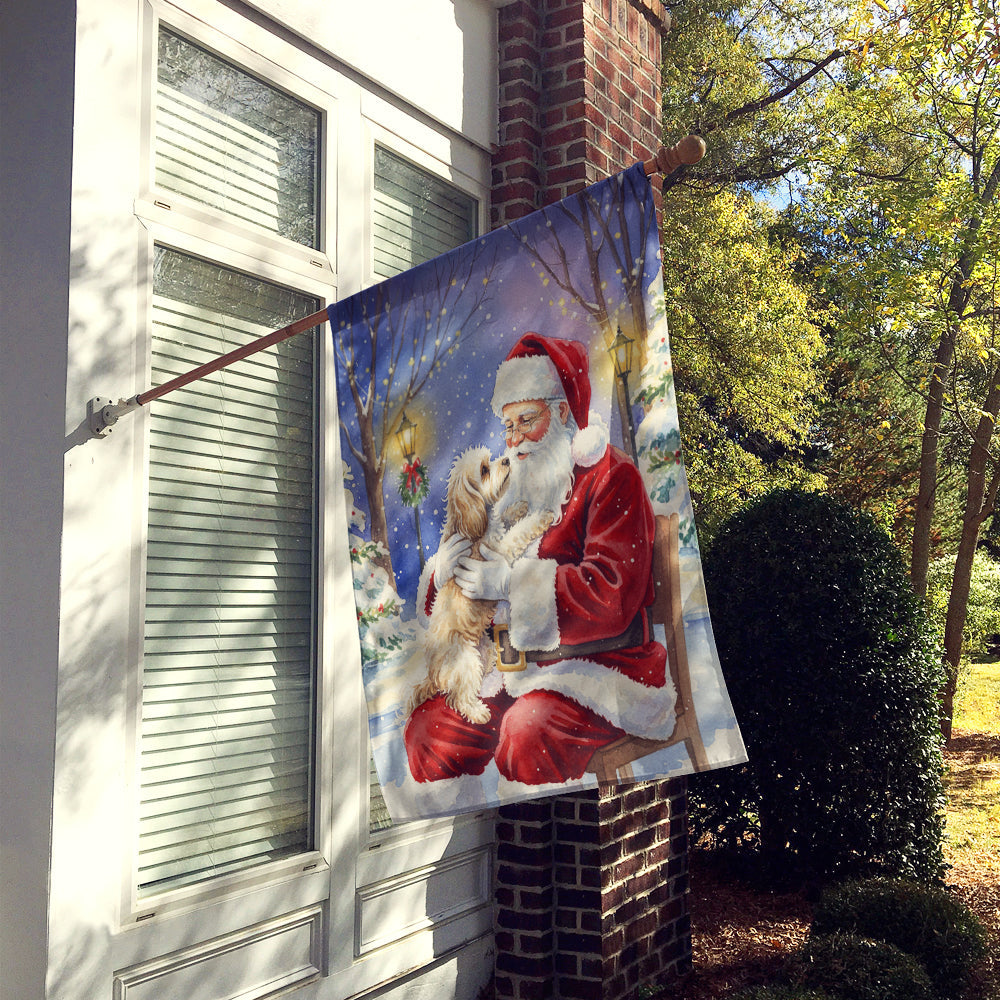 Maltipoo with Santa Claus House Flag 28x40 Porch Sleeve Pole Decorative Outside Yard Banner Artwork Wall Hanging, Polyester