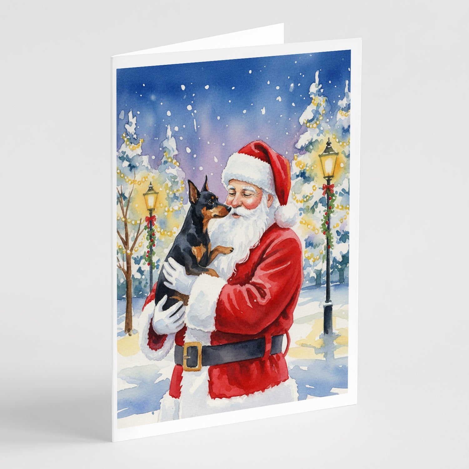 Manchester Terrier with Santa Claus Greeting Cards Pack of 8 Blank Cards with Envelopes Whimsical A7 Size 5x7