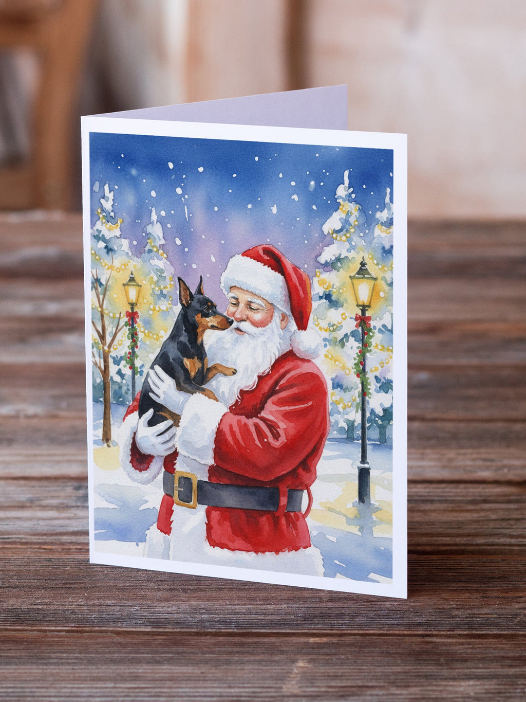Manchester Terrier with Santa Claus Greeting Cards Pack of 8 Blank Cards with Envelopes Whimsical A7 Size 5x7