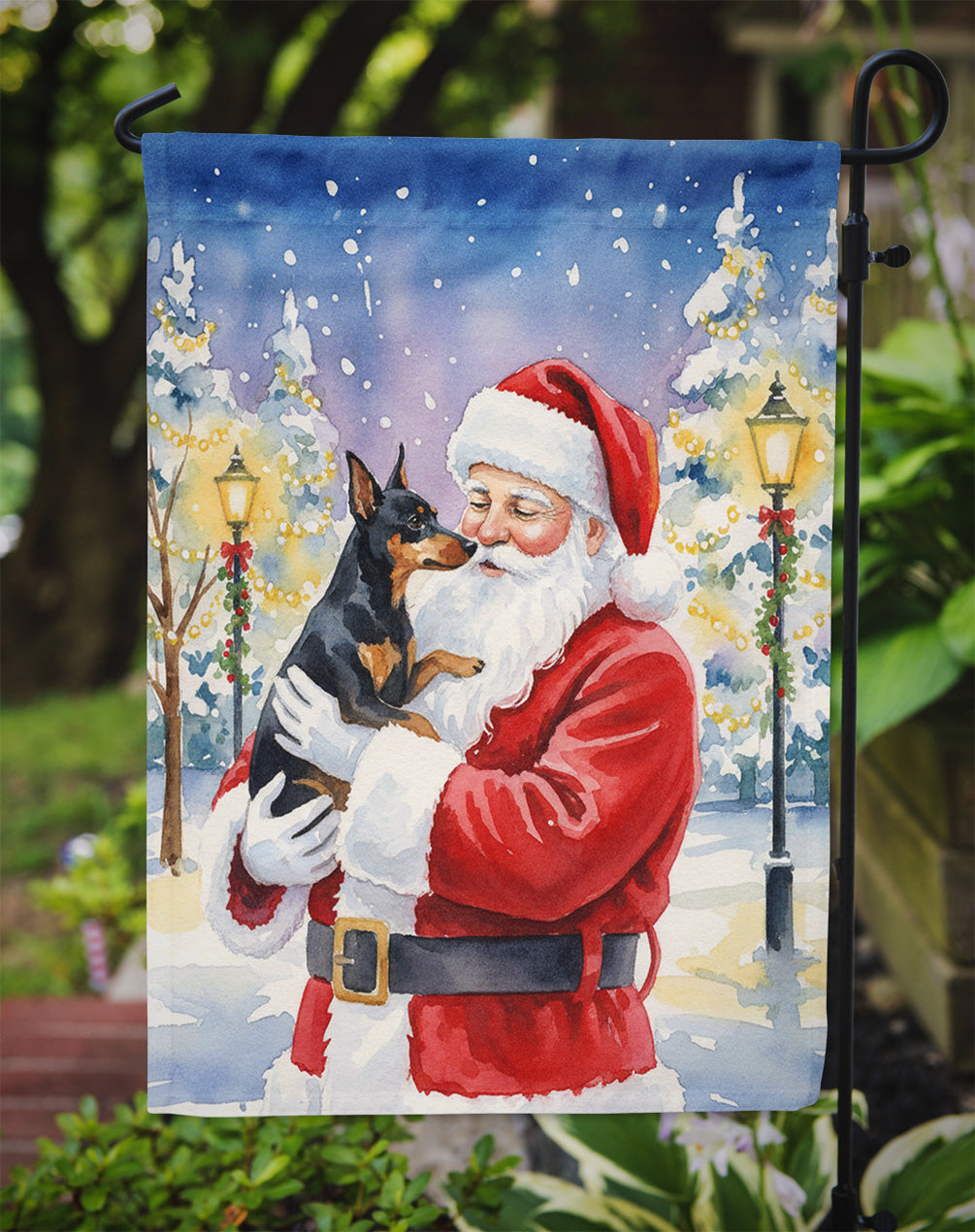 Manchester Terrier with Santa Claus Garden Flag Mailbox Decorative Yard Banner Outside Patio Artwork for Flower Beds, Garden Size, Multicolor