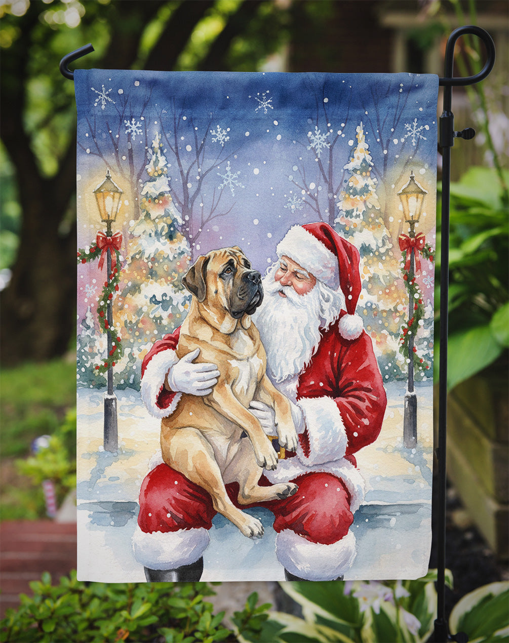 Mastiff with Santa Claus Garden Flag Mailbox Decorative Yard Banner Outside Patio Artwork for Flower Beds, Garden Size, Multicolor