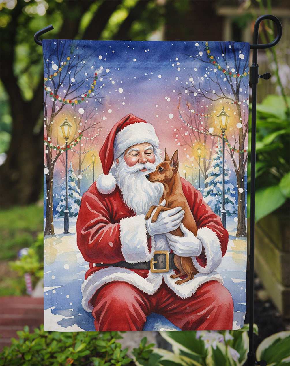 Red Miniature Pinscher with Santa Claus Garden Flag Mailbox Decorative Yard Banner Outside Patio Artwork for Flower Beds, Garden Size, Multicolor
