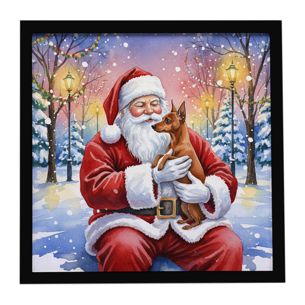 Red Miniature Pinscher with Santa Claus Framed Metal Print Bathroom, Kitchen, Office, Home Decor Wall Art Ready to Hang, Square, 8X8