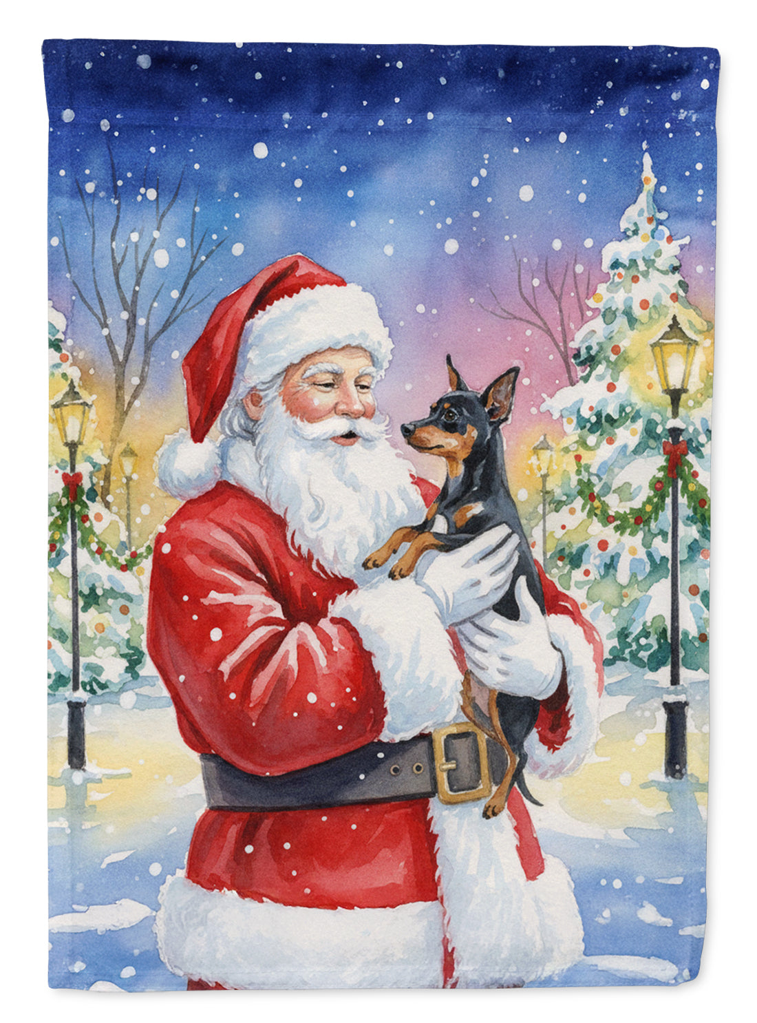 Miniature Pinscher with Santa Claus House Flag 28x40 Porch Sleeve Pole Decorative Outside Yard Banner Artwork Wall Hanging, Polyester