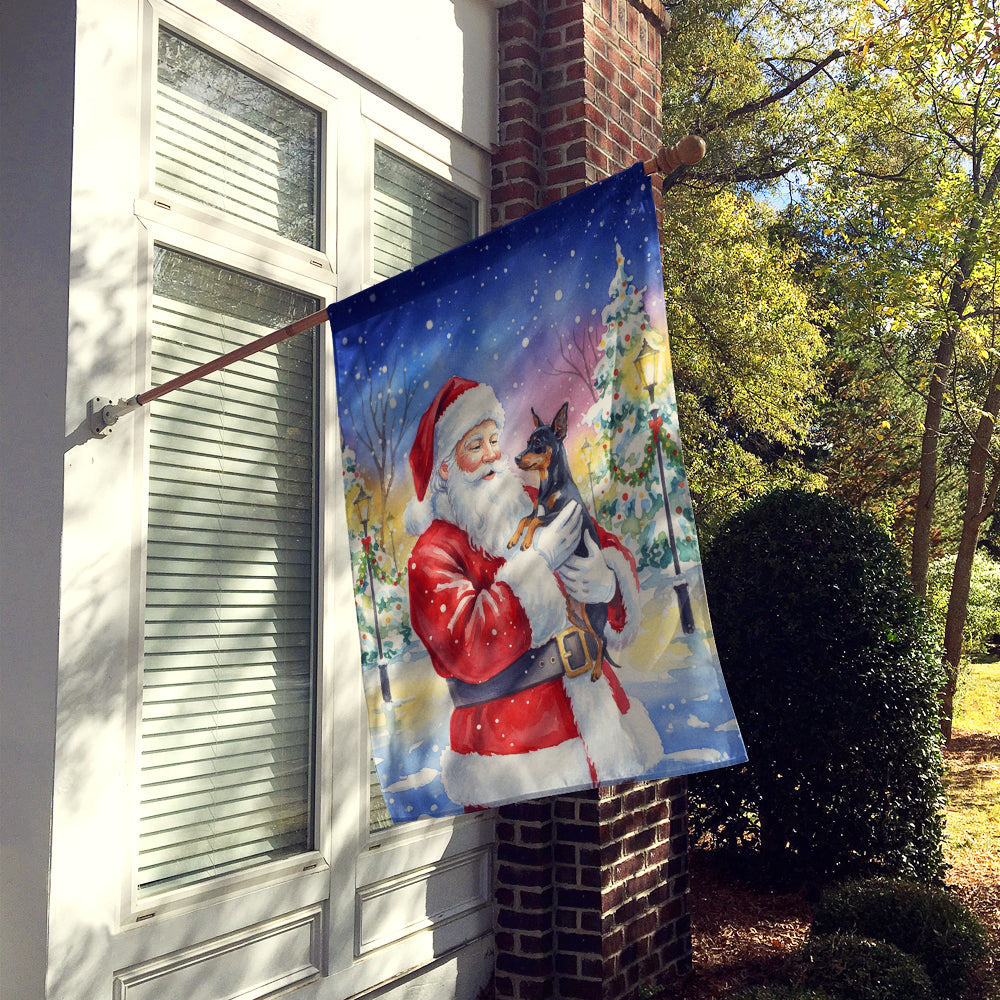 Miniature Pinscher with Santa Claus House Flag 28x40 Porch Sleeve Pole Decorative Outside Yard Banner Artwork Wall Hanging, Polyester