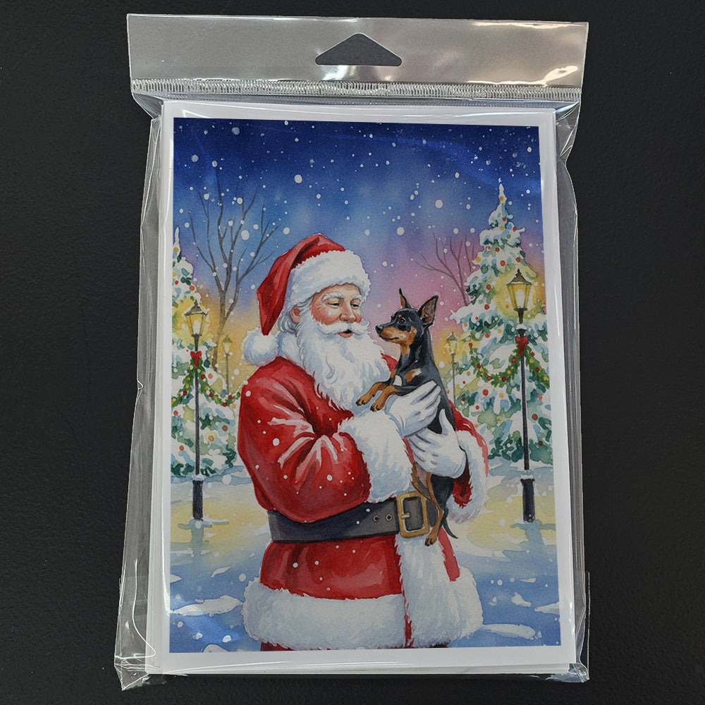 Miniature Pinscher with Santa Claus Greeting Cards Pack of 8 Blank Cards with Envelopes Whimsical A7 Size 5x7